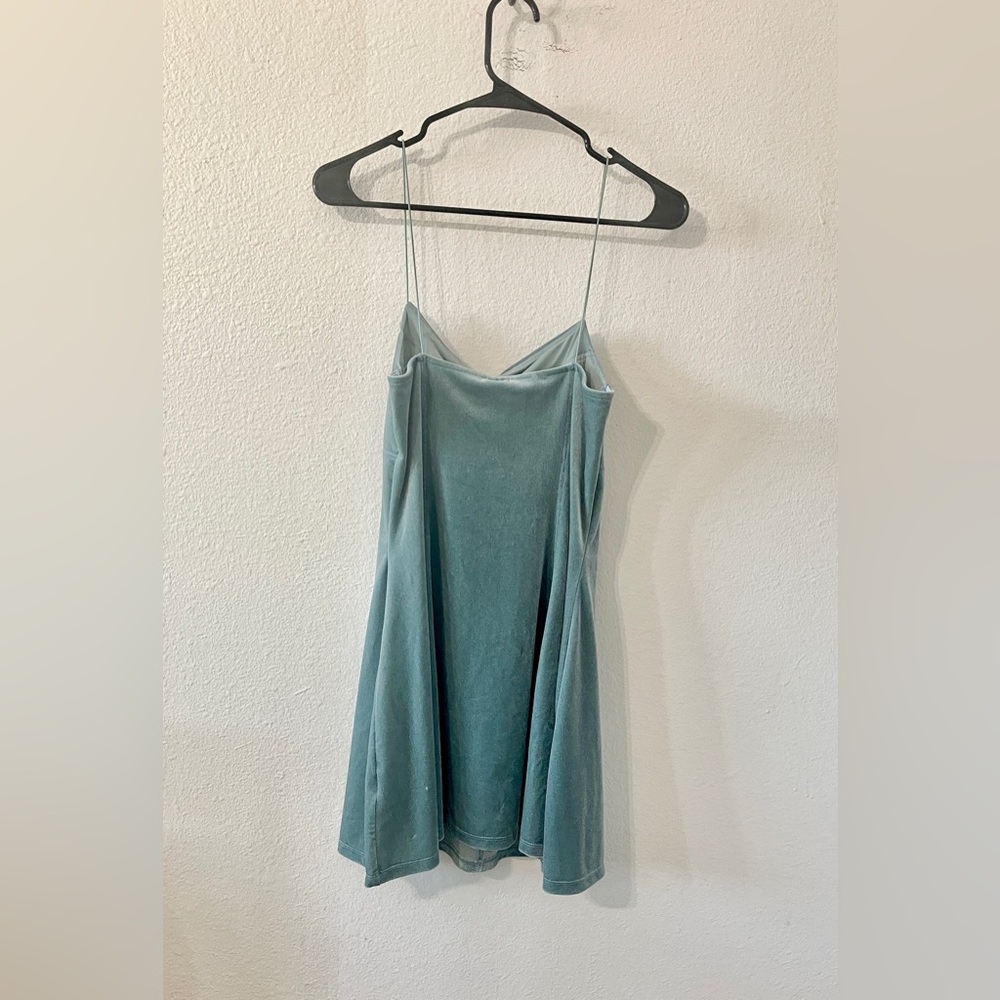 Urban Outfitters Peaches Velvet Mini Babydoll Dress | Dusty Blue | Medium - Picture 4 of 6